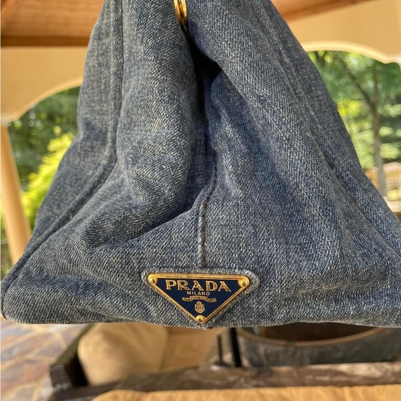 PRADA CANAPA Tote Bag, Large Tote, Handbag, Denim Canvas 100% AUTHENTIC! - Picture 3 of 16